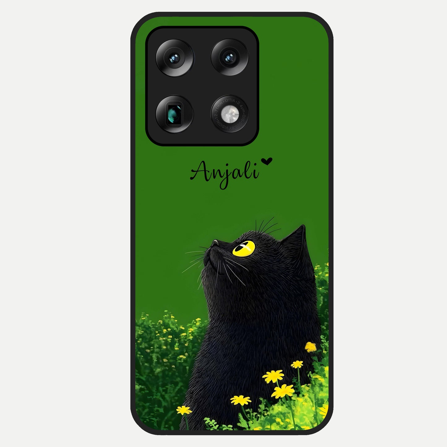  Emerald Cat Custom Name Glass Case For Moto Signature back cover – full design glossy printed glass finish