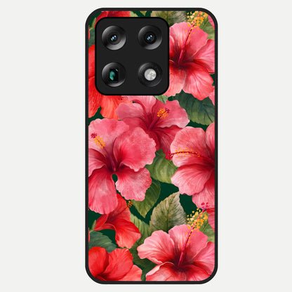  Hibiscus Pattern Glass Case For Moto Signature back cover – full design glossy printed glass finish