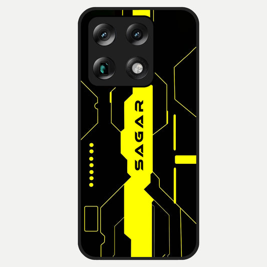  Neon CYBERPUNK Custom Name Glass Case For Moto Signature back cover – full design glossy printed glass finish