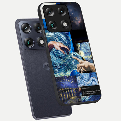  Aesthetic Vando Hands phone case For Moto Signature showing premium glass back cover with detailed artwork