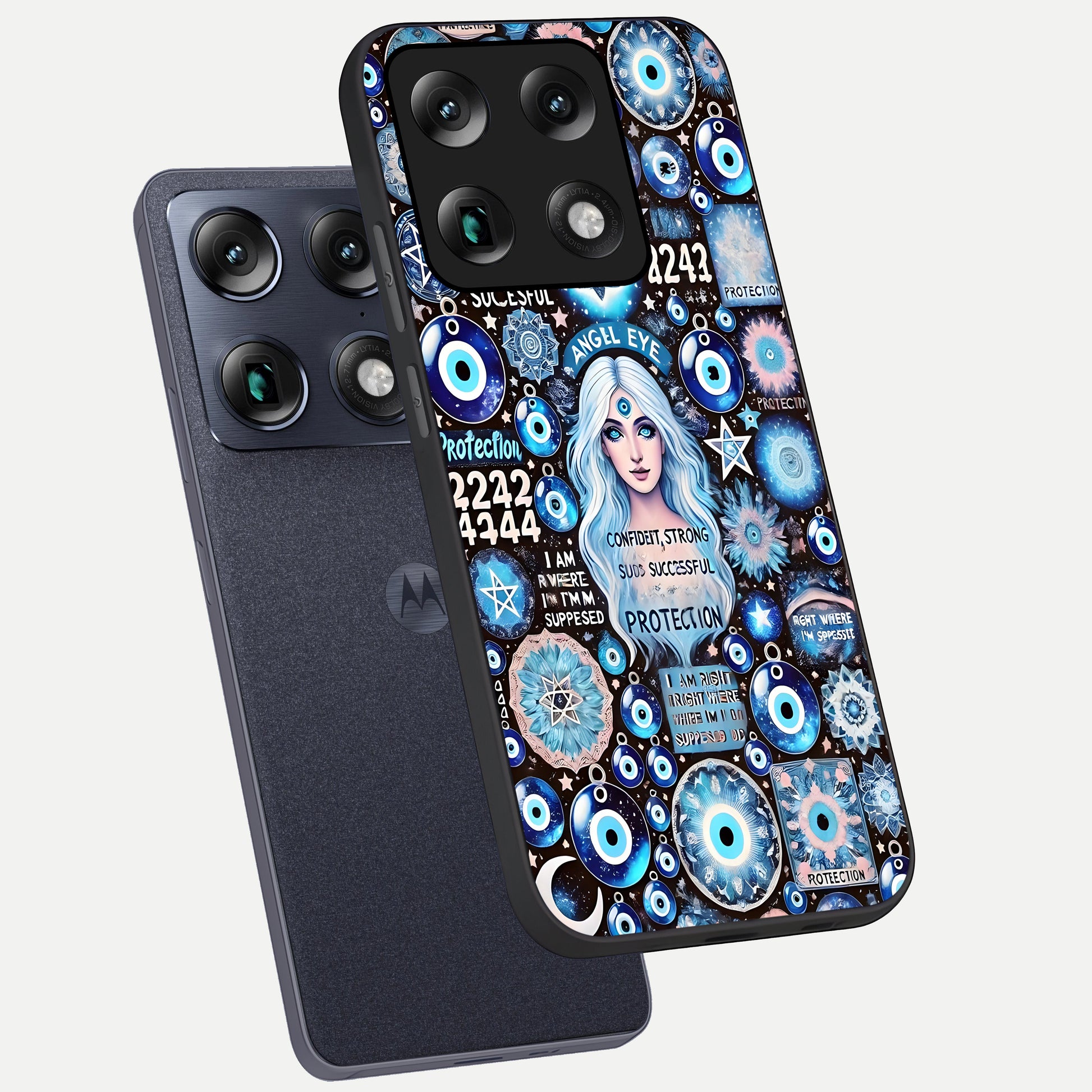  Angel Aura Shield phone case For Moto Signature showing premium glass back cover with detailed artwork