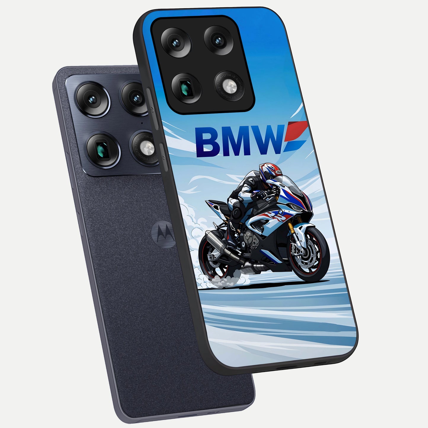  BMW Power Drift phone case For Moto Signature showing premium glass back cover with detailed artwork