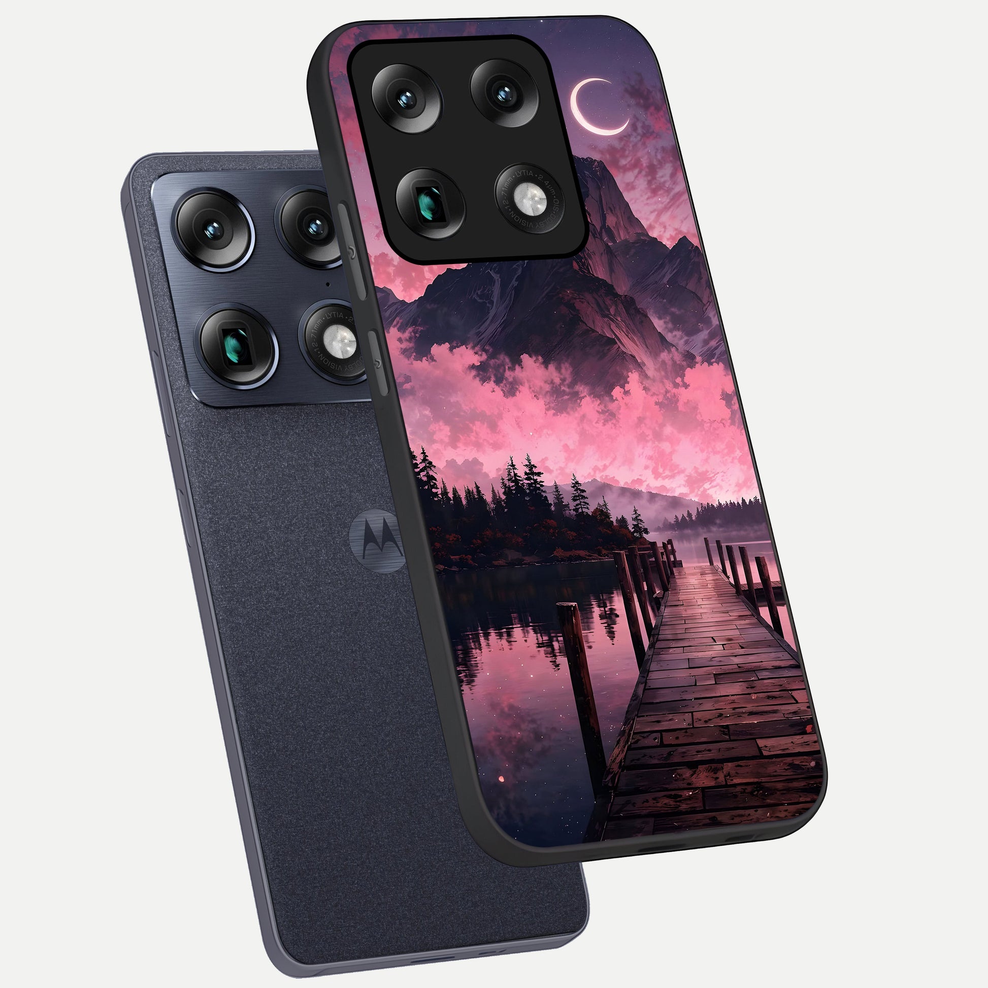  Beautiful Mountain View phone case For Moto Signature showing premium glass back cover with detailed artwork
