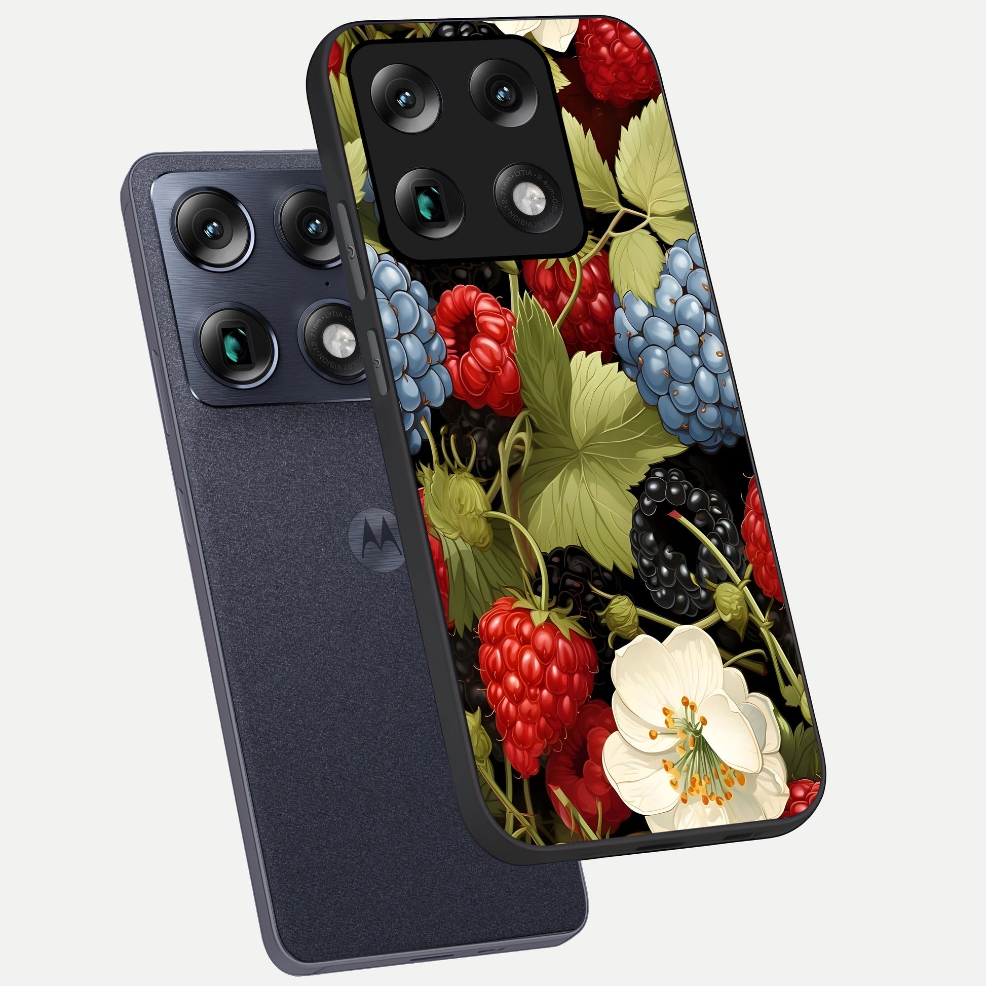 Berry Bloom Charm phone case For Moto Signature showing premium glass back cover with detailed artwork
