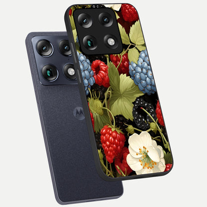 Berry Bloom Charm phone case For Moto Signature showing premium glass back cover with detailed artwork