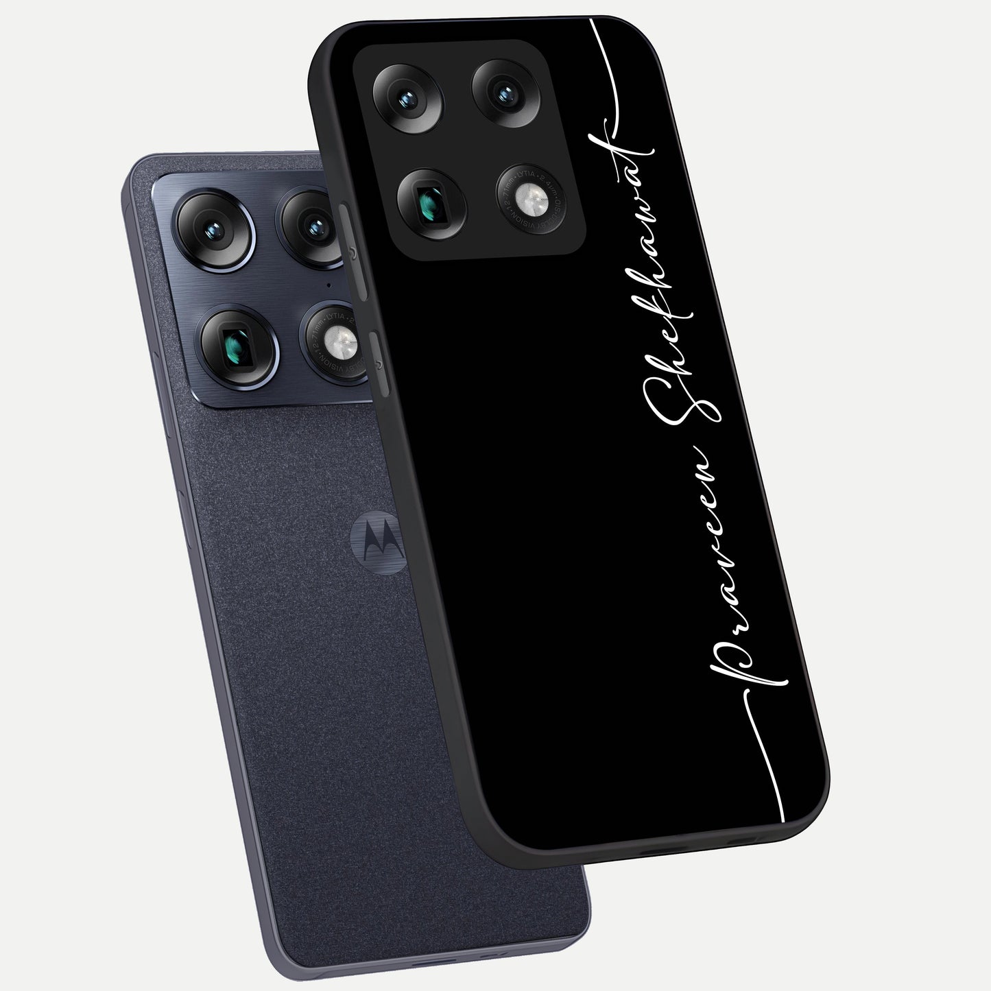  Black Tune Custom Name phone case For Moto Signature showing premium glass back cover with detailed artwork