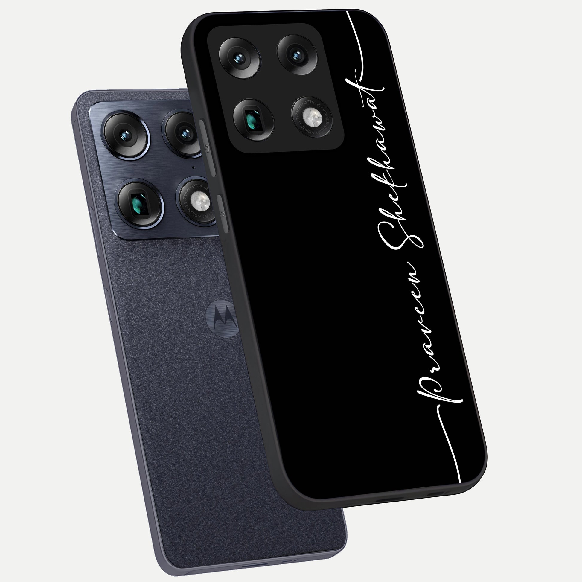  Black Tune Custom Name phone case For Moto Signature showing premium glass back cover with detailed artwork