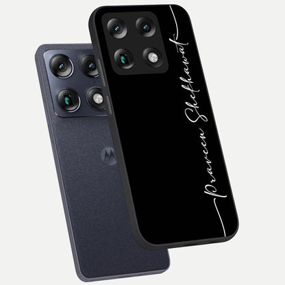  Black Tune Custom Name phone case For Moto Signature showing premium glass back cover with detailed artwork