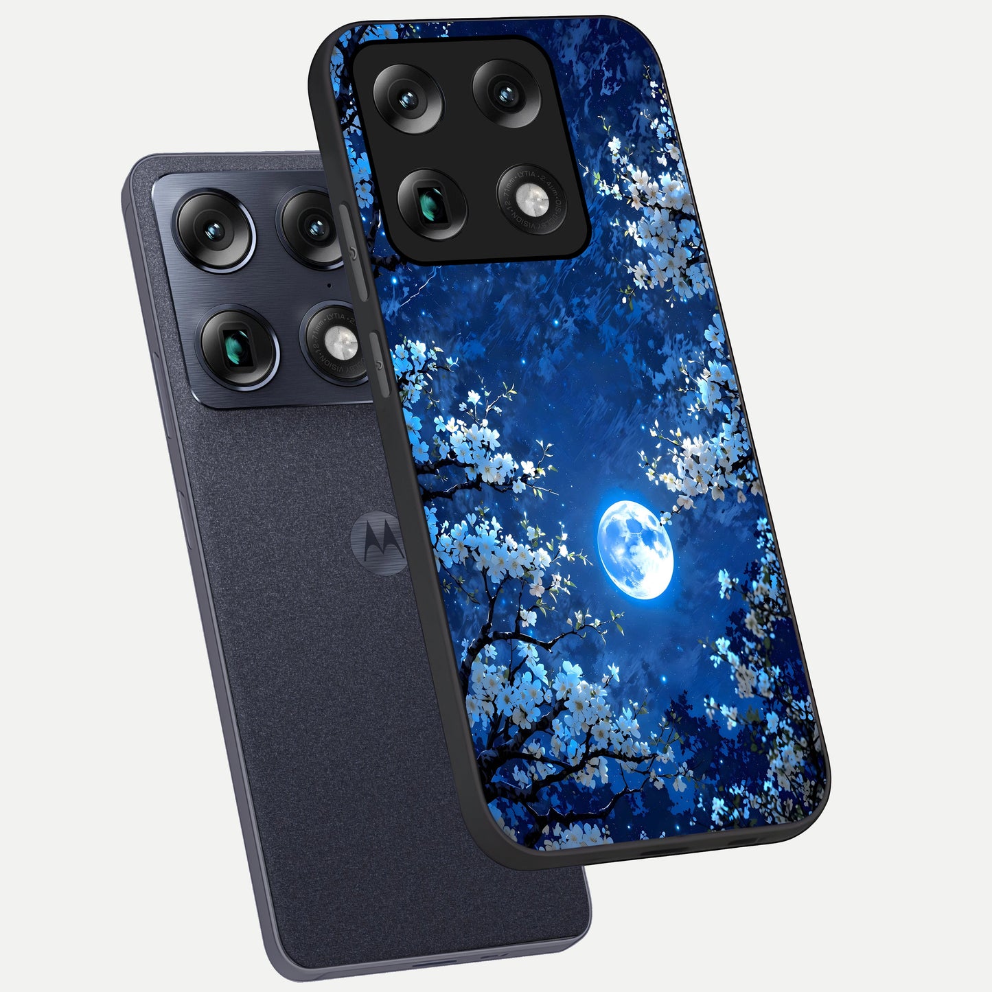  Blossom Moonlight Sky phone case For Moto Signature showing premium glass back cover with detailed artwork