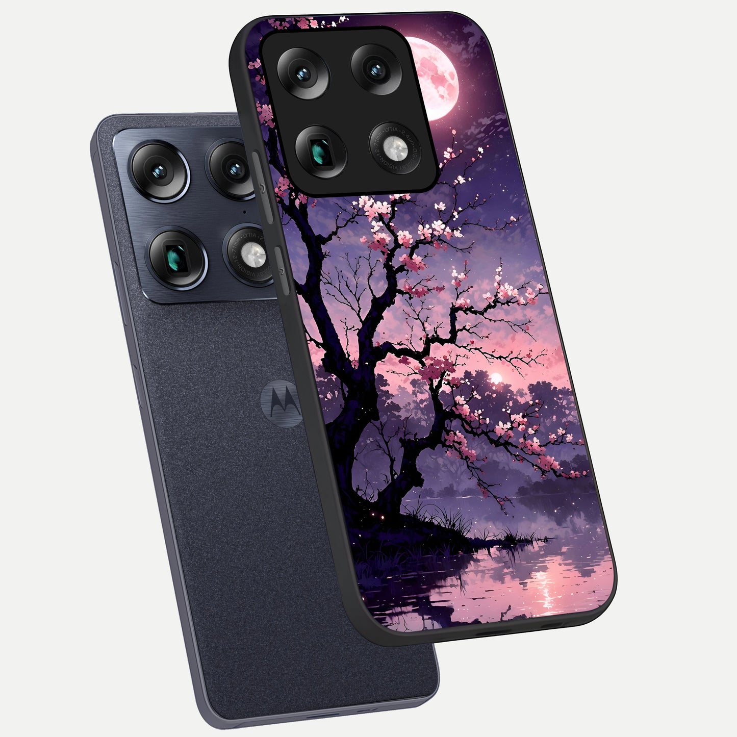  Blossom Pink Moon phone case For Moto Signature showing premium glass back cover with detailed artwork