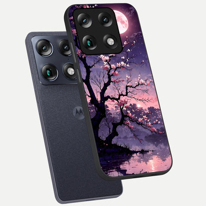  Blossom Pink Moon phone case For Moto Signature showing premium glass back cover with detailed artwork