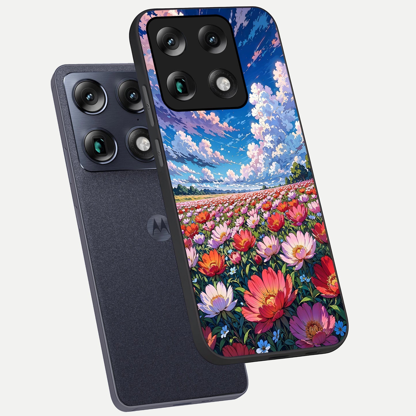  Blossom Sky Field phone case For Moto Signature showing premium glass back cover with detailed artwork