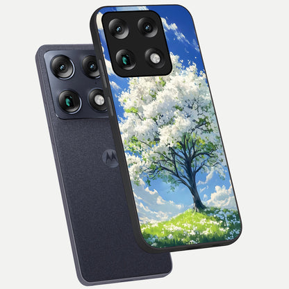  Blossom Sky Serenity phone case For Moto Signature showing premium glass back cover with detailed artwork