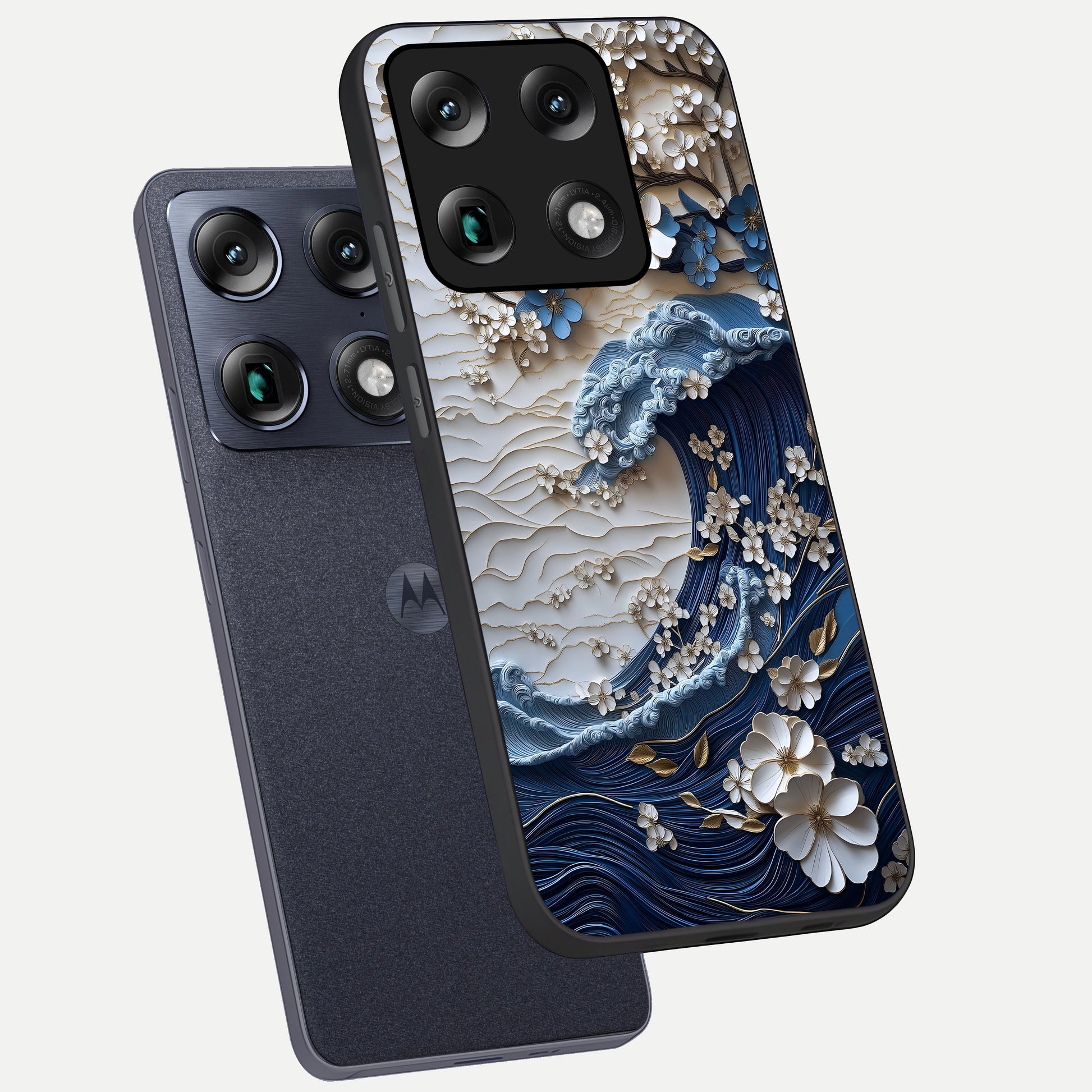  Blossom Wave Art phone case For Moto Signature showing premium glass back cover with detailed artwork