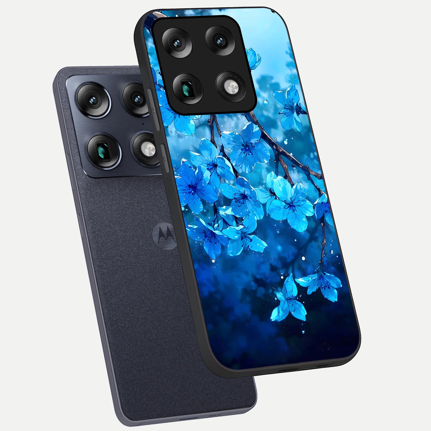  Blue Blossoms Branch phone case For Moto Signature showing premium glass back cover with detailed artwork
