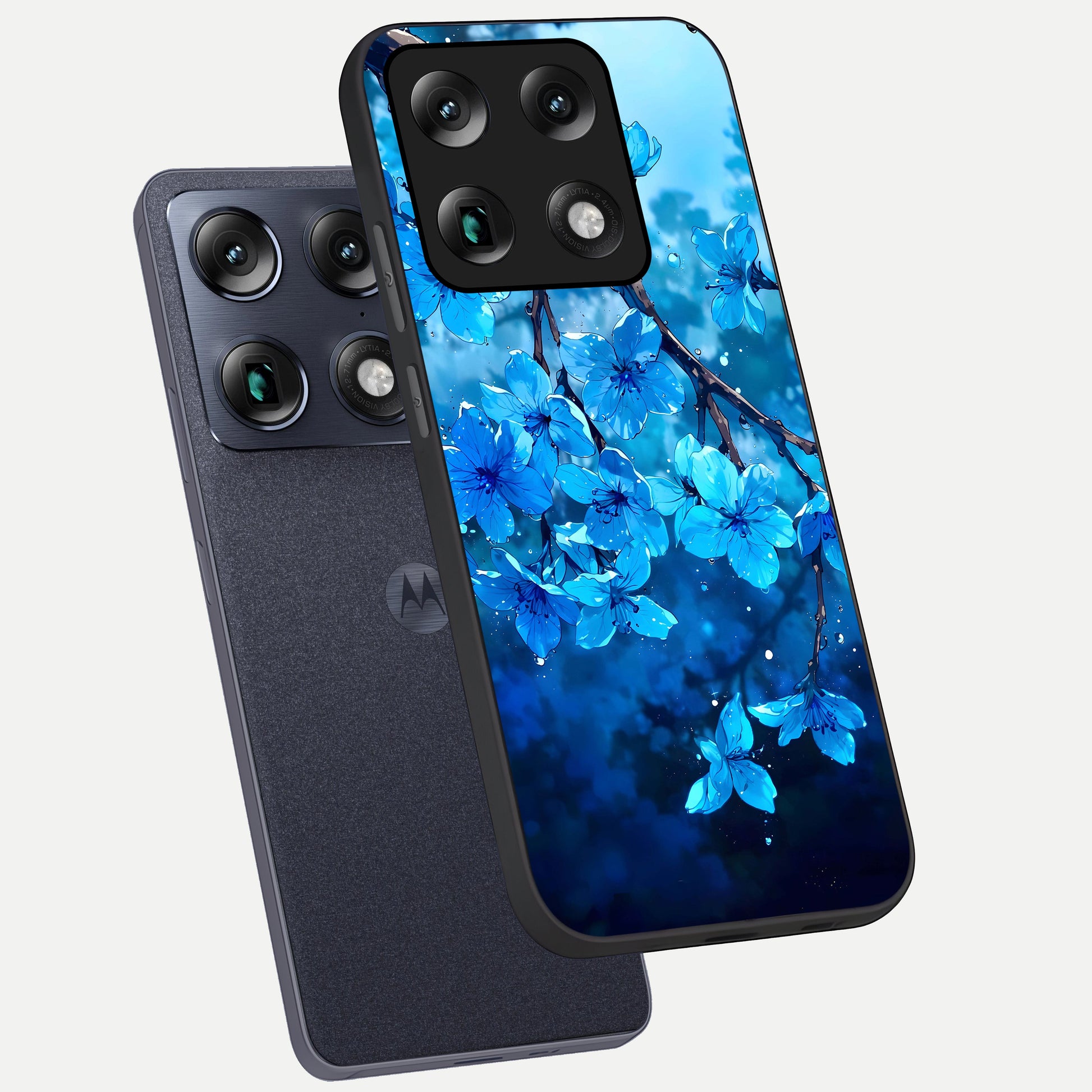  Blue Blossoms Branch phone case For Moto Signature showing premium glass back cover with detailed artwork