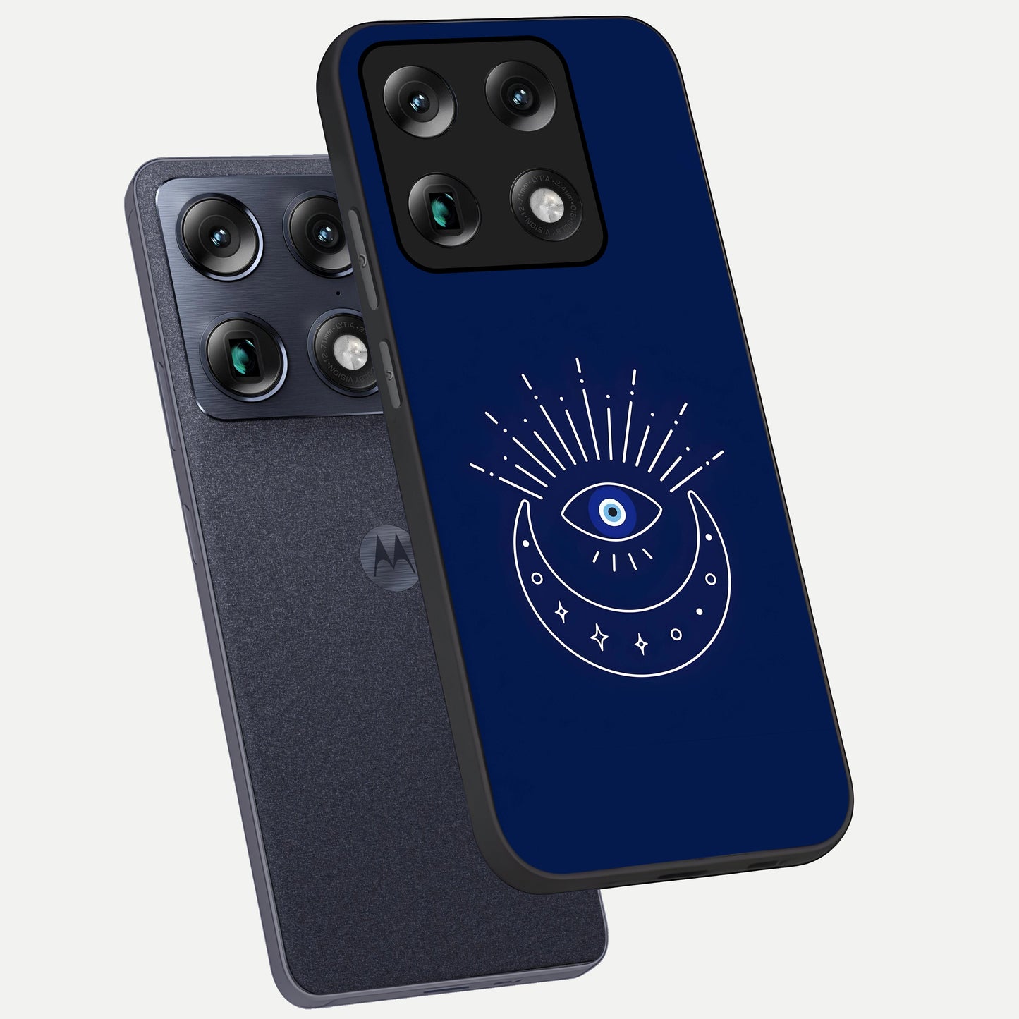  Blue Evil Eye phone case For Moto Signature showing premium glass back cover with detailed artwork
