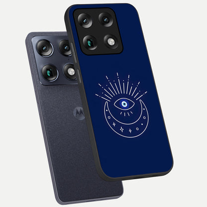  Blue Evil Eye phone case For Moto Signature showing premium glass back cover with detailed artwork