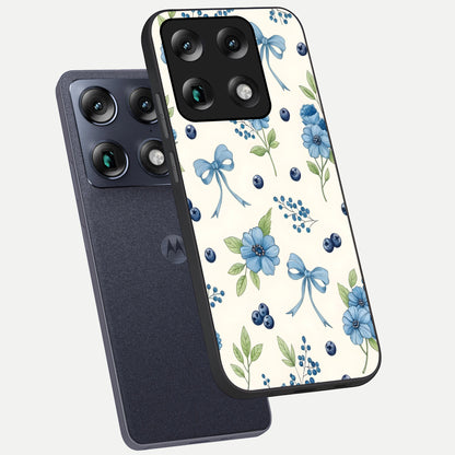  Blue Flower And Bow phone case For Moto Signature showing premium glass back cover with detailed artwork