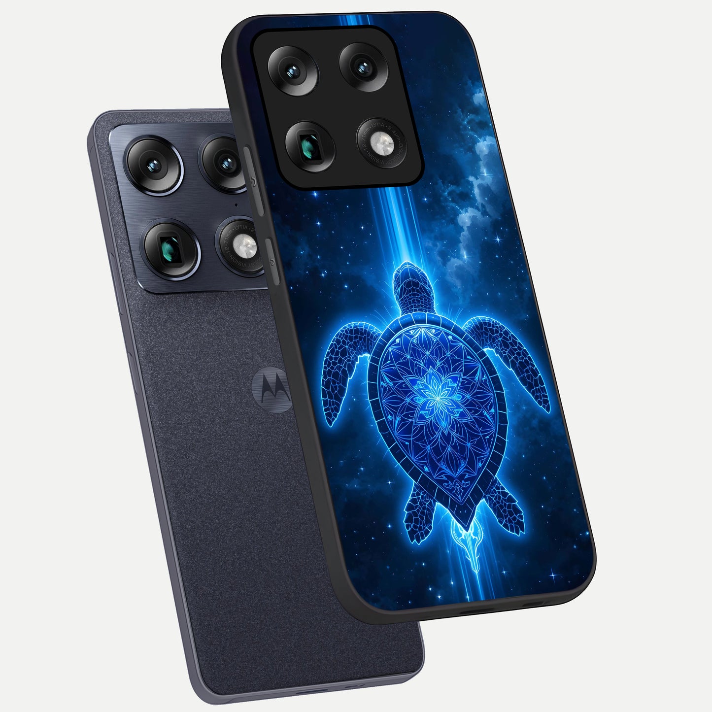  Blue Galaxy Turtle phone case For Moto Signature showing premium glass back cover with detailed artwork