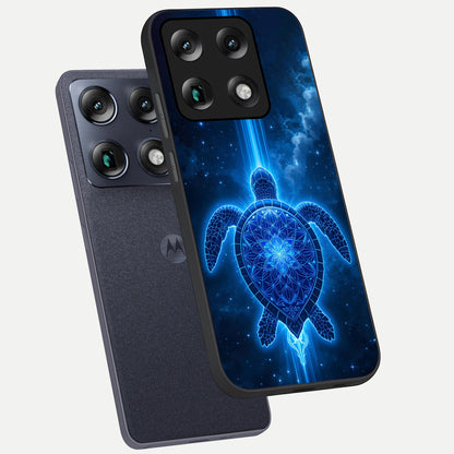  Blue Galaxy Turtle phone case For Moto Signature showing premium glass back cover with detailed artwork