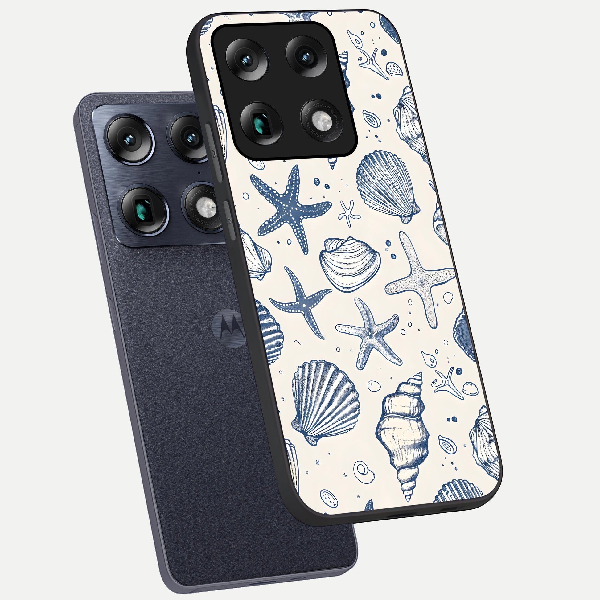  Blue Ocean Outline phone case For Moto Signature showing premium glass back cover with detailed artwork