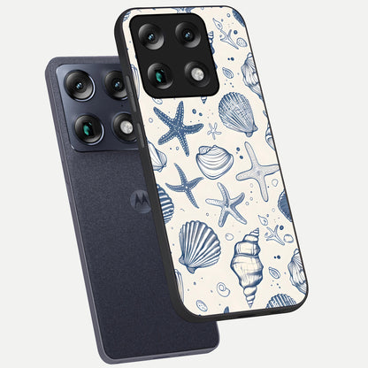  Blue Ocean Outline phone case For Moto Signature showing premium glass back cover with detailed artwork