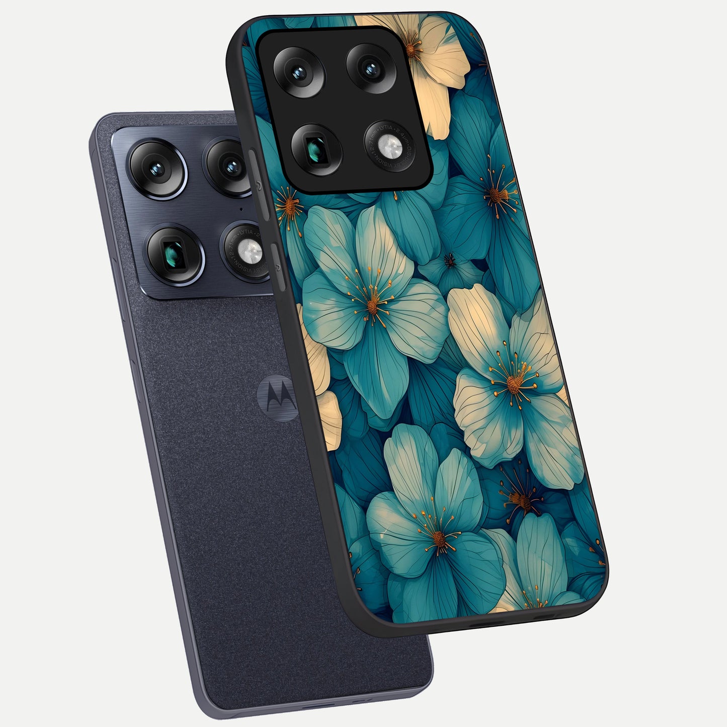  Blue Shade Floral phone case For Moto Signature showing premium glass back cover with detailed artwork