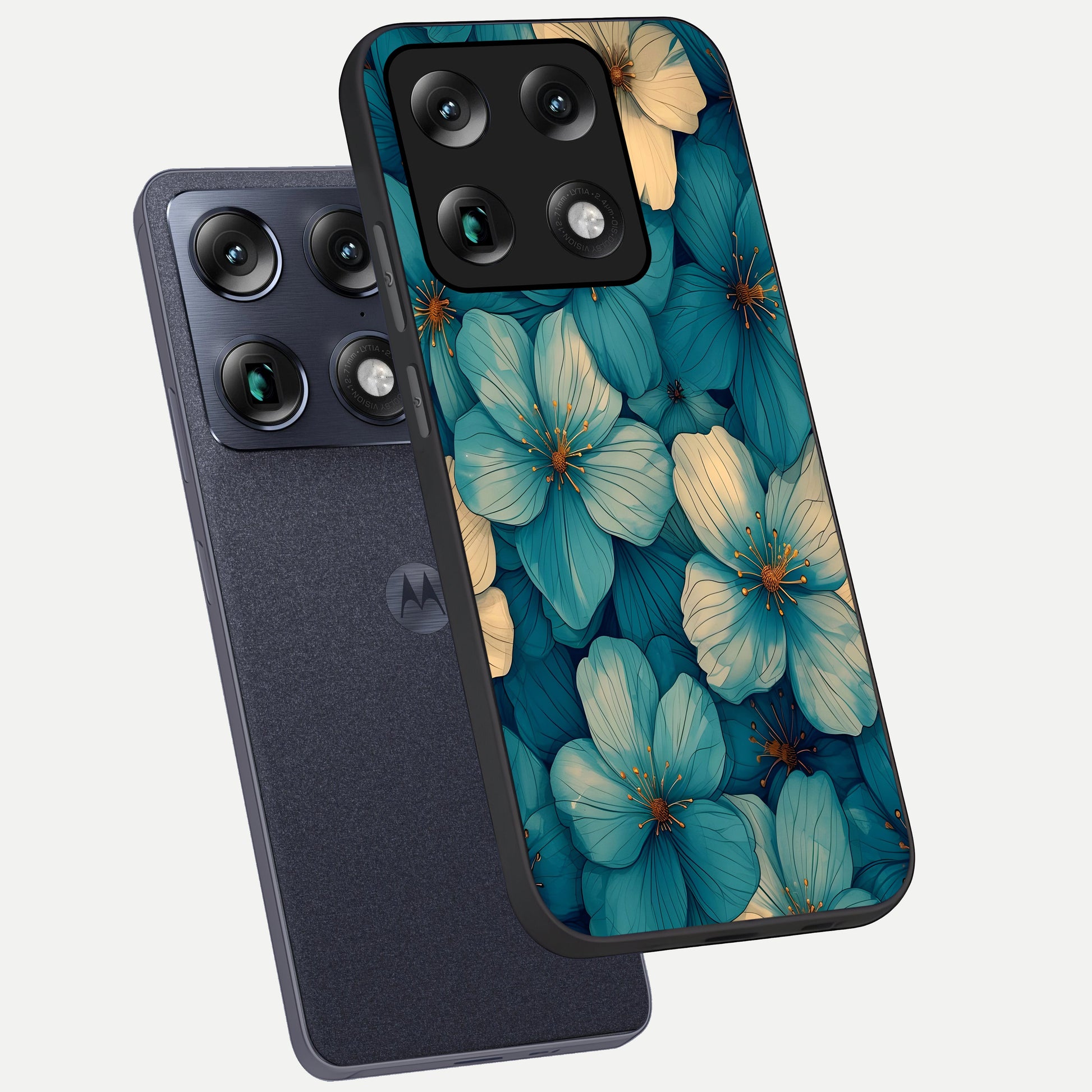  Blue Shade Floral phone case For Moto Signature showing premium glass back cover with detailed artwork