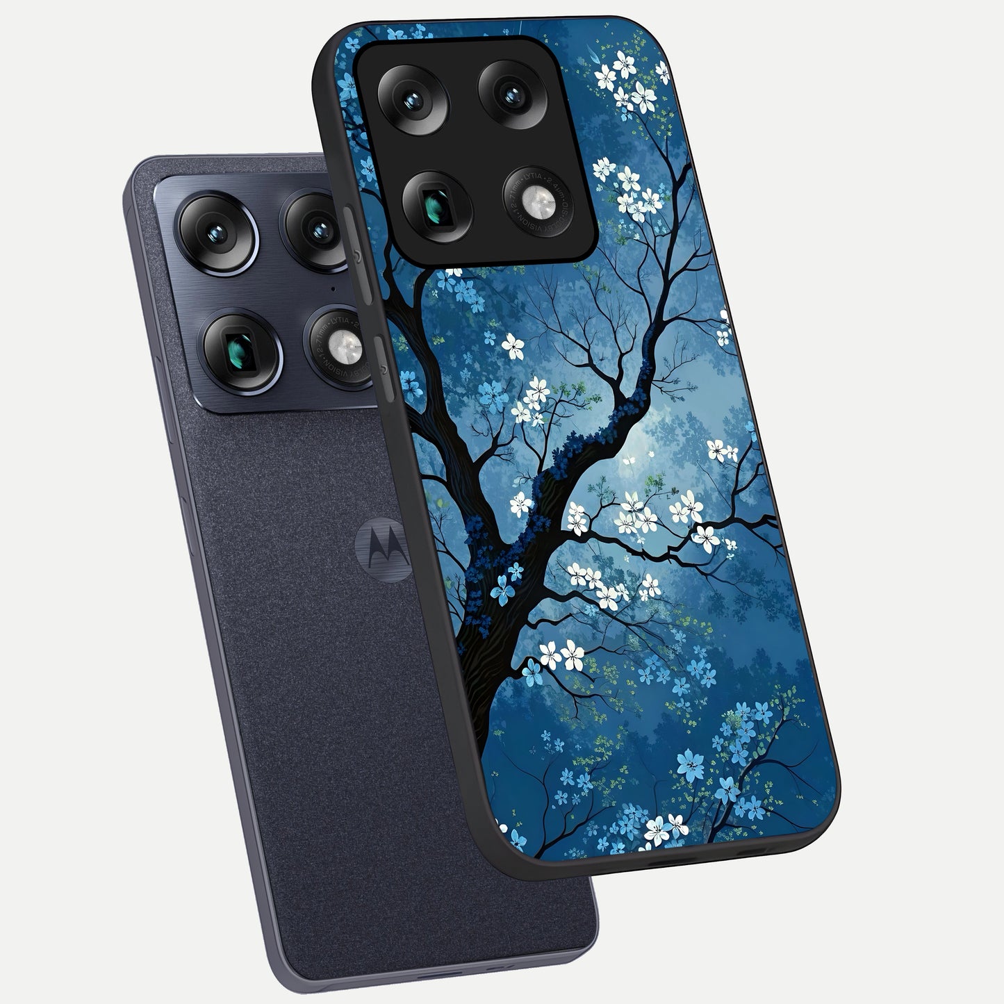  Blue Tree Serenity phone case For Moto Signature showing premium glass back cover with detailed artwork