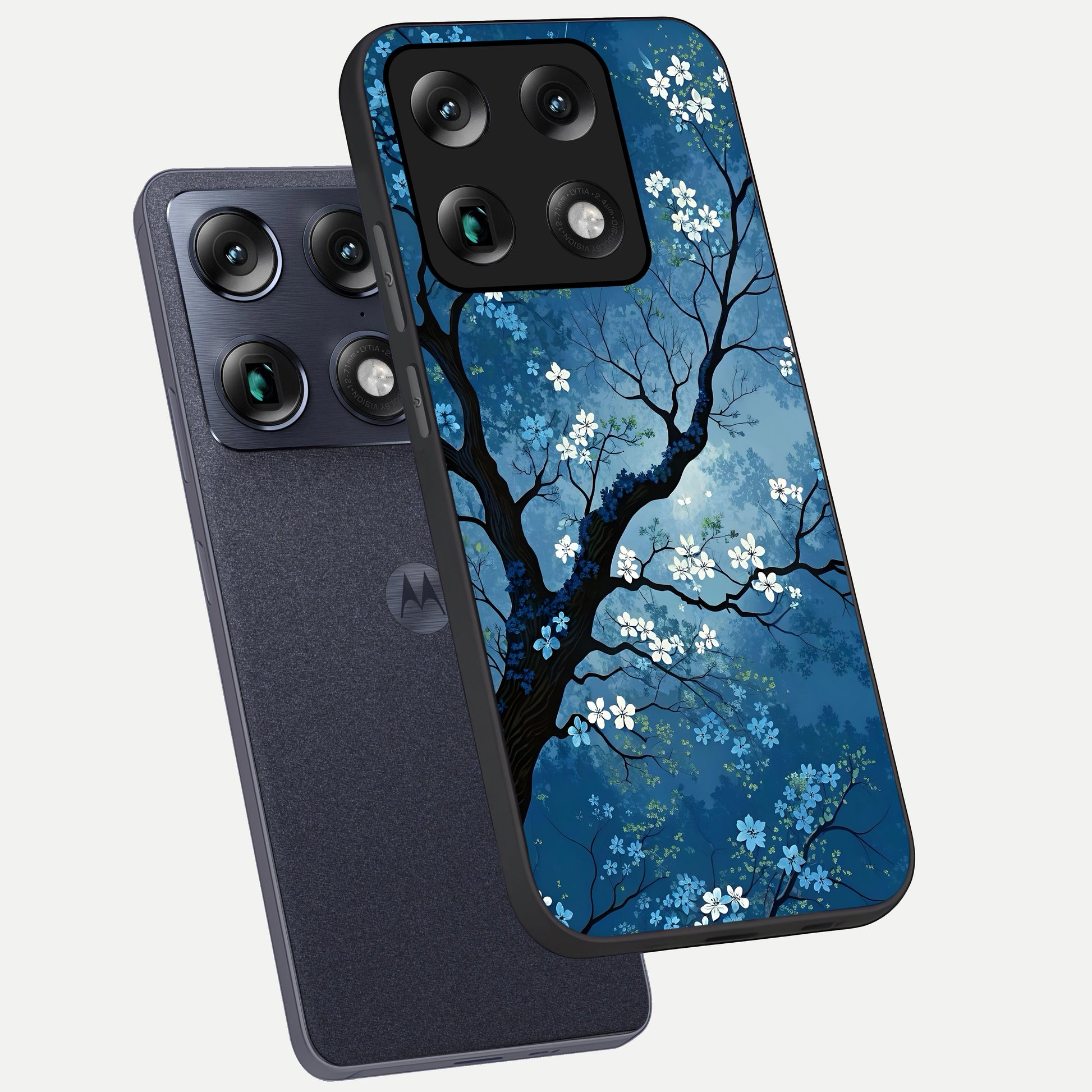  Blue Tree Serenity phone case For Moto Signature showing premium glass back cover with detailed artwork