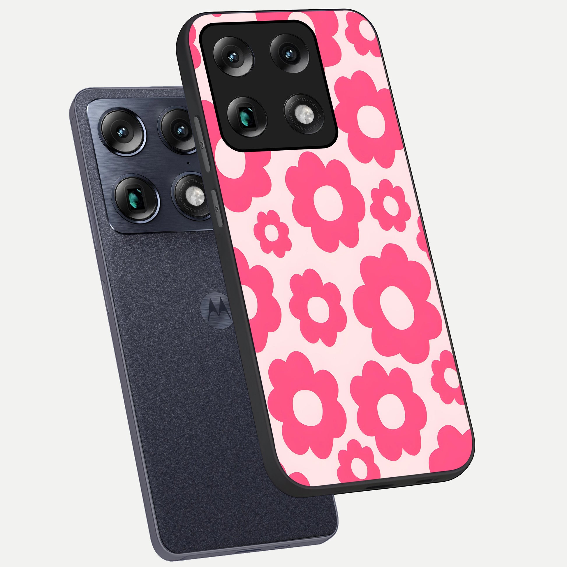  Blush Flower Pop phone case For Moto Signature showing premium glass back cover with detailed artwork