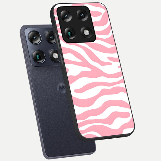  Blush Zebra Flow phone case For Moto Signature showing premium glass back cover with detailed artwork