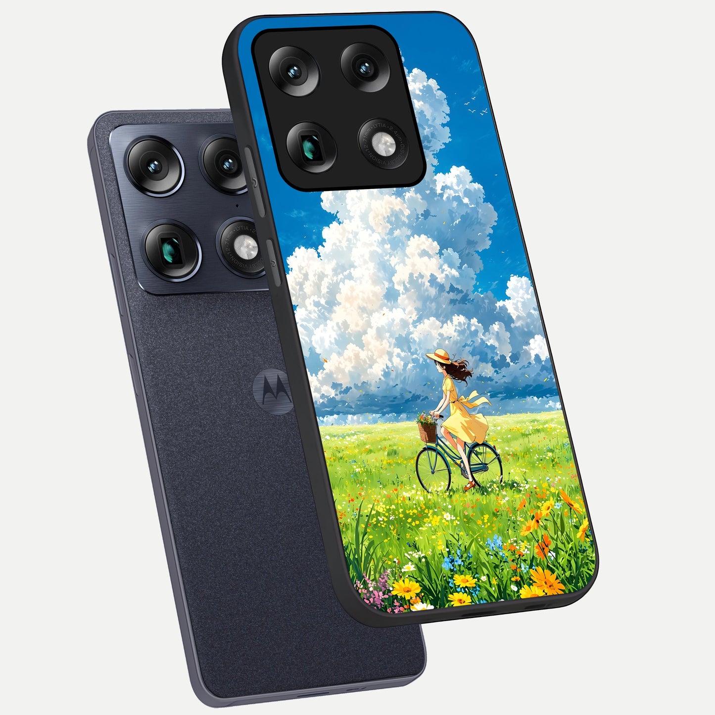 Breezy Meadow Ride phone case For Moto Signature showing premium glass back cover with detailed artwork