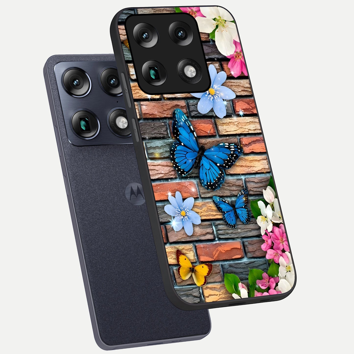 Brick Bloom Flight phone case For Moto Signature showing premium glass back cover with detailed artwork
