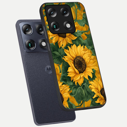  Bright Sunflower Bloom phone case For Moto Signature showing premium glass back cover with detailed artwork