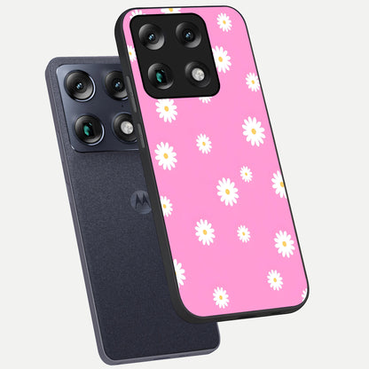 Bubblegum Daisy Pop phone case For Moto Signature showing premium glass back cover with detailed artwork