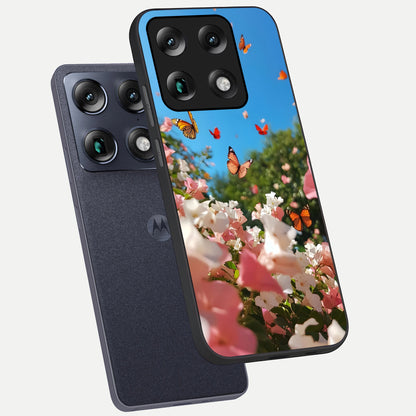  Butterflies In Bloom Sky phone case For Moto Signature showing premium glass back cover with detailed artwork