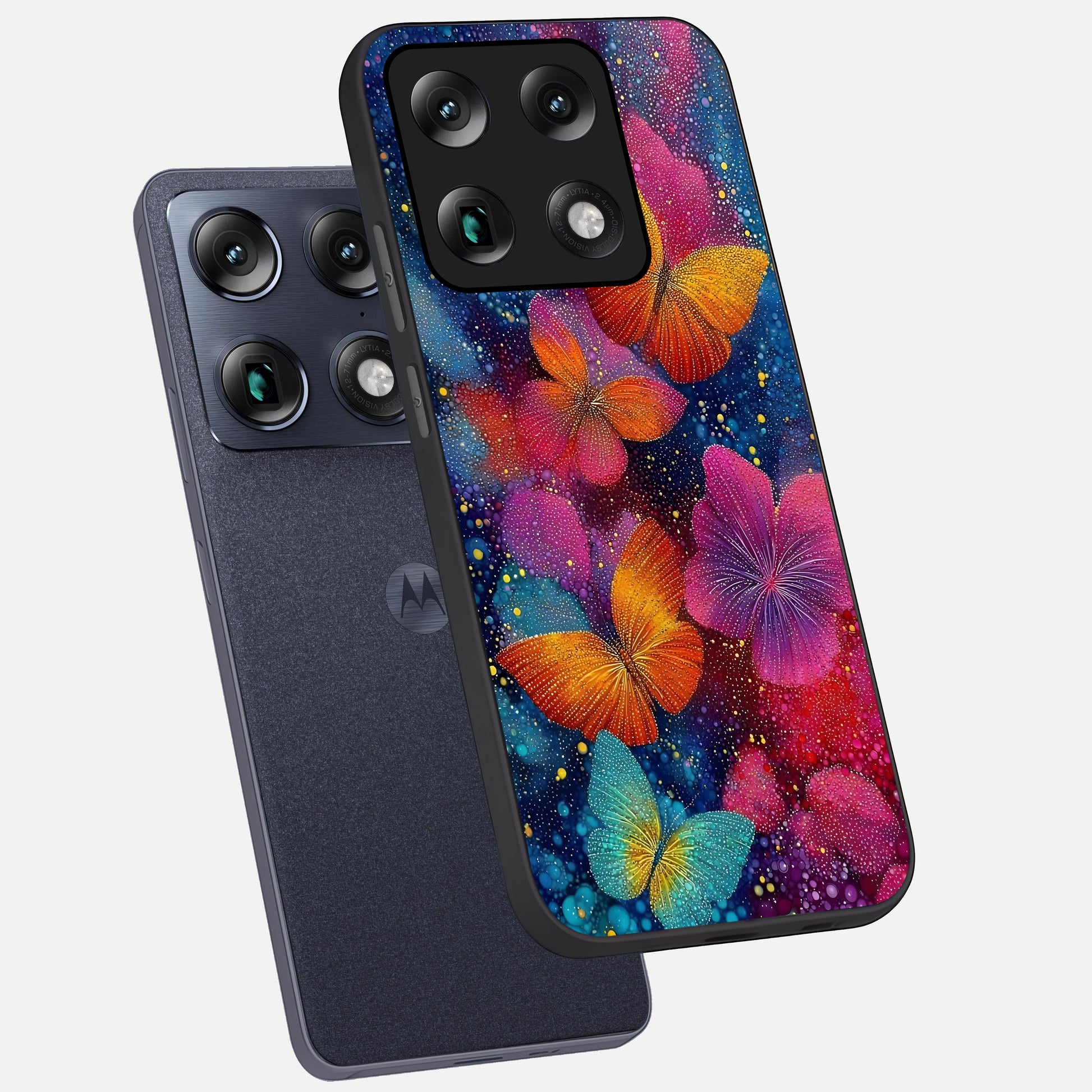  Butterfly Dream Mist phone case For Moto Signature showing premium glass back cover with detailed artwork
