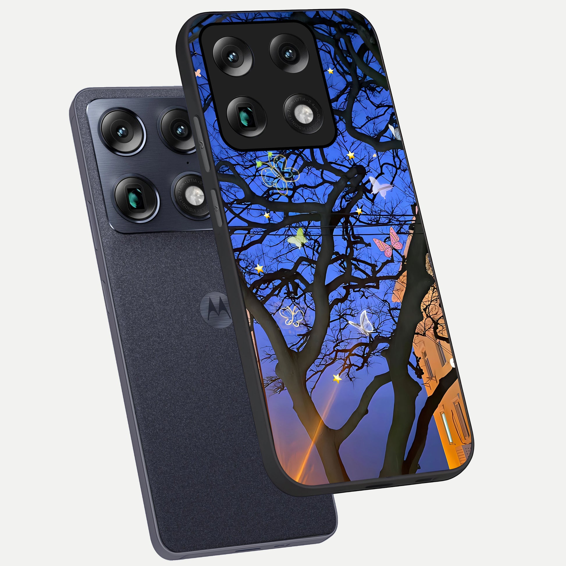  Butterfly Night Magic phone case For Moto Signature showing premium glass back cover with detailed artwork