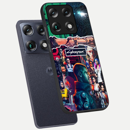  CYBERPUNK Legacy phone case For Moto Signature showing premium glass back cover with detailed artwork