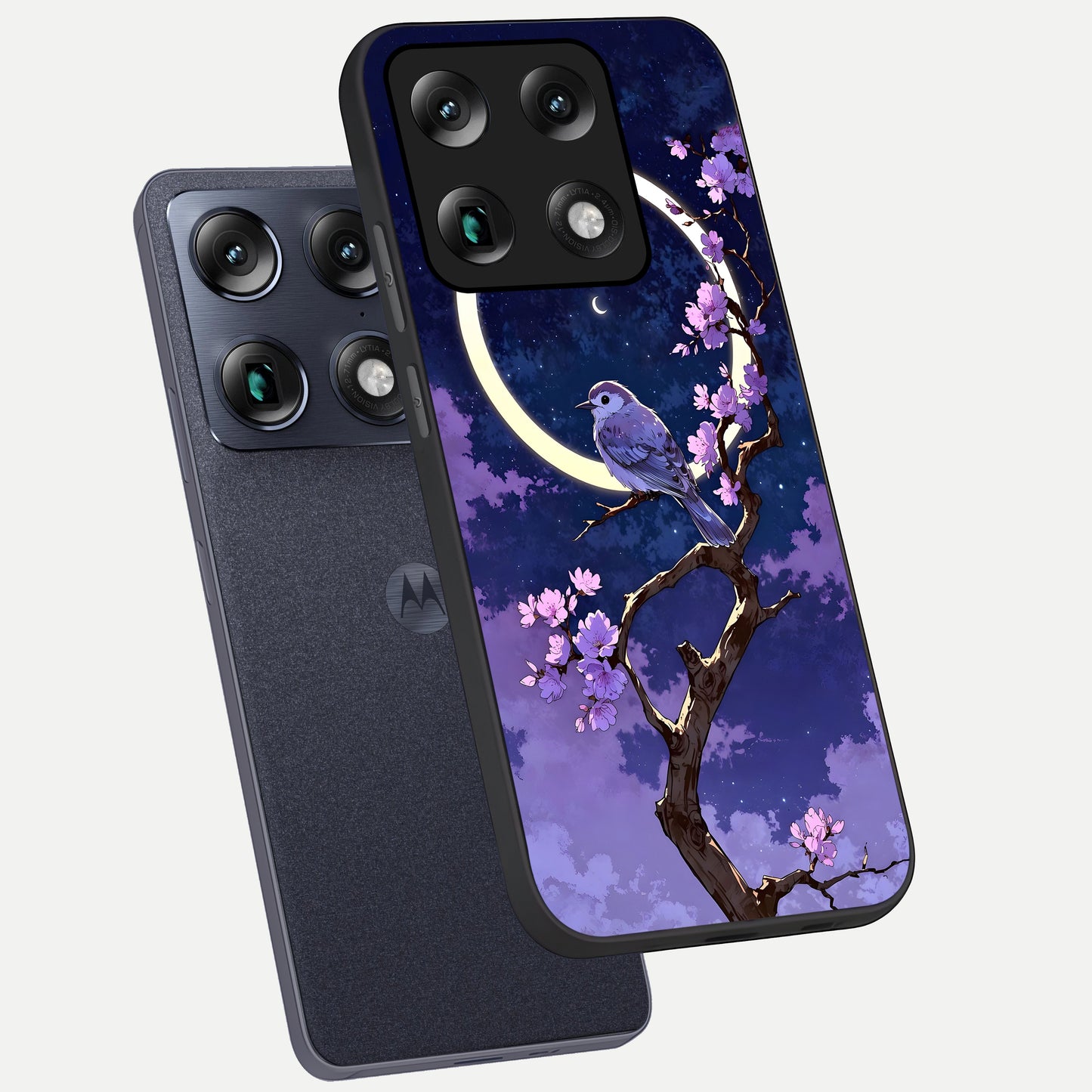  Celestial Bird Blossom phone case For Moto Signature showing premium glass back cover with detailed artwork