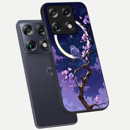  Celestial Bird Blossom phone case For Moto Signature showing premium glass back cover with detailed artwork