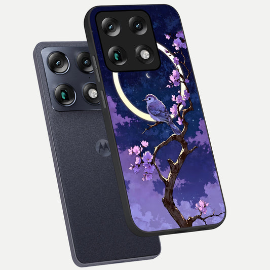  Celestial Bird Blossom phone case For Moto Signature showing premium glass back cover with detailed artwork