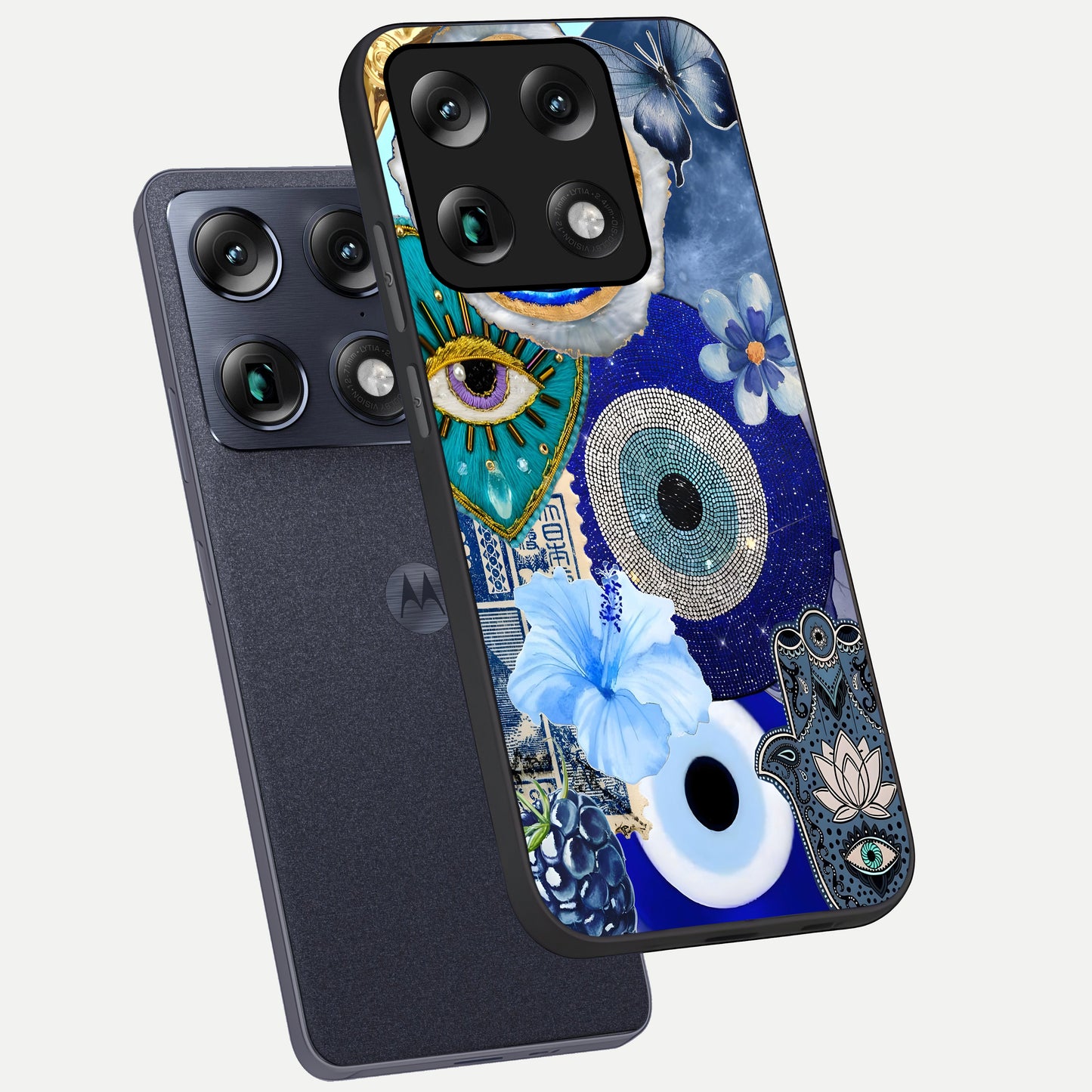  Celestial Blue Vision phone case For Moto Signature showing premium glass back cover with detailed artwork