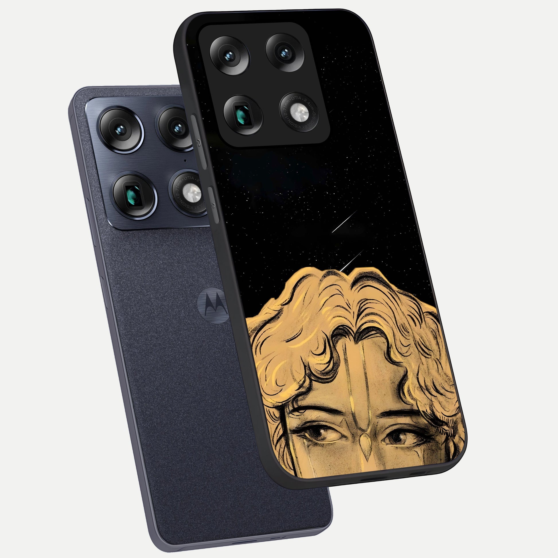 Celestial Gods Plan phone case For Moto Signature showing premium glass back cover with detailed artwork