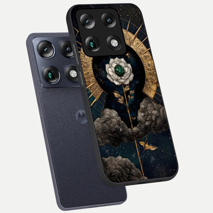  Celestial Lotus Morang phone case For Moto Signature showing premium glass back cover with detailed artwork