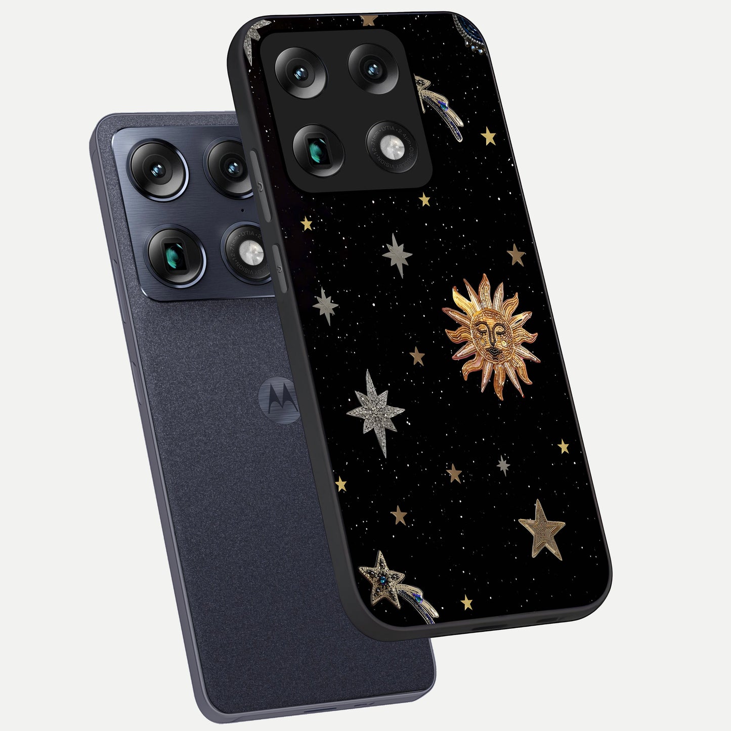  Celestial Moon With Stars phone case For Moto Signature showing premium glass back cover with detailed artwork