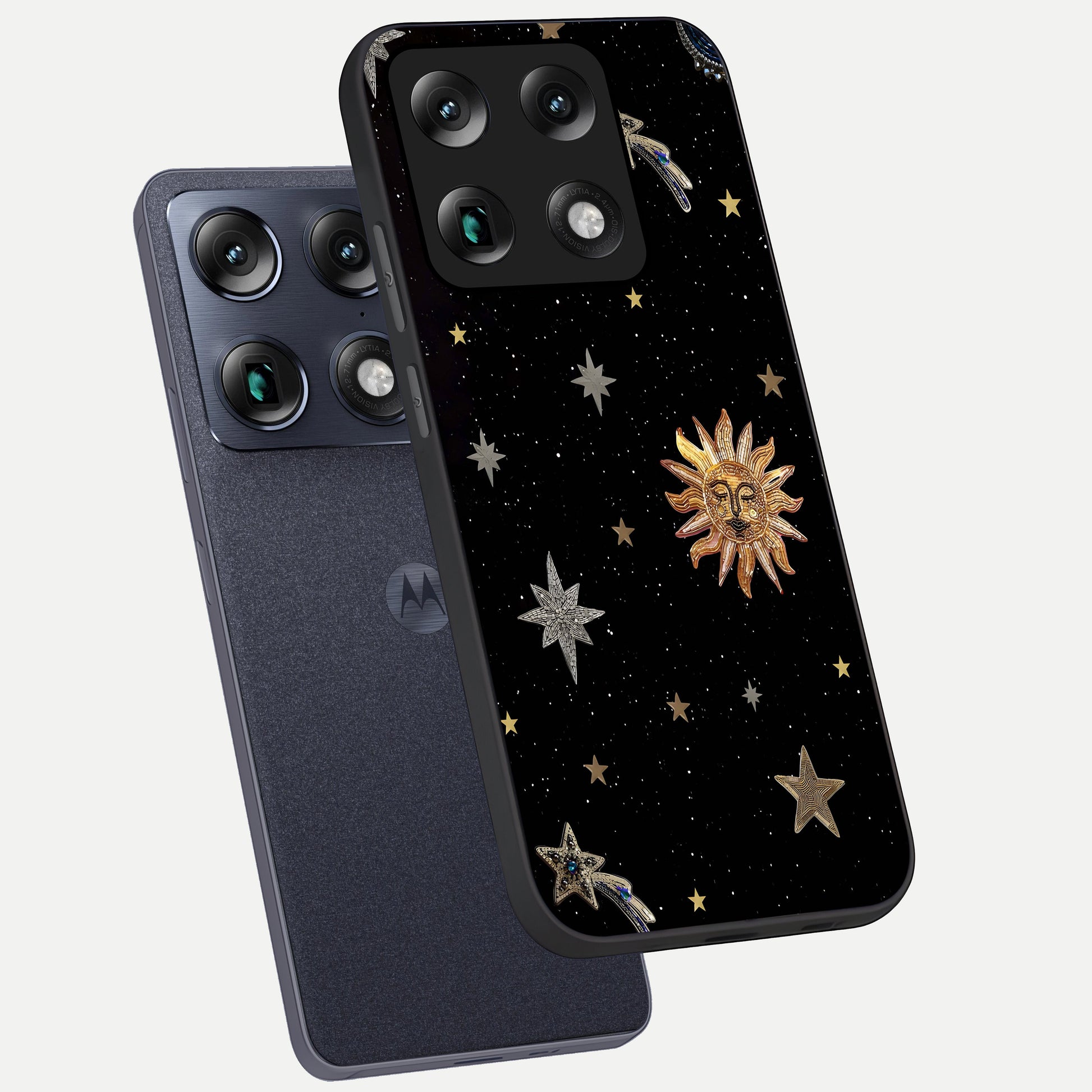  Celestial Moon With Stars phone case For Moto Signature showing premium glass back cover with detailed artwork