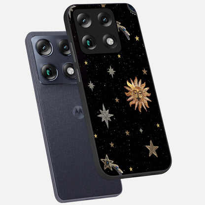  Celestial Moon With Stars phone case For Moto Signature showing premium glass back cover with detailed artwork